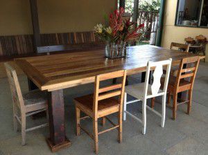 recycled timber dining table steel legs