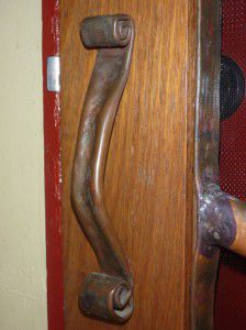 Hand crafted copper door handle.