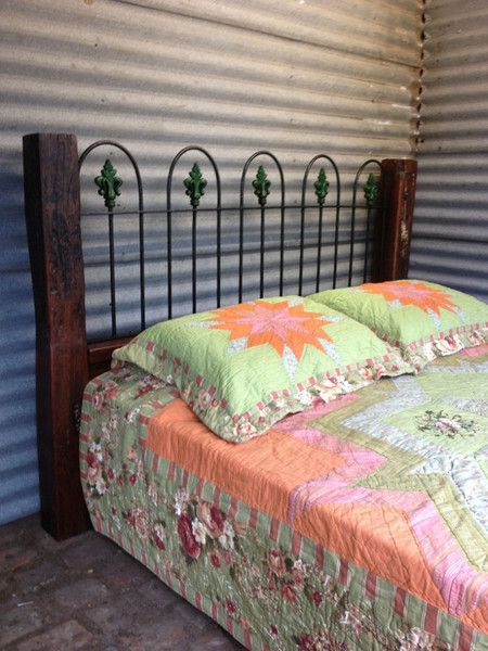 Vintage Cast Iron and Redgum queen size bed