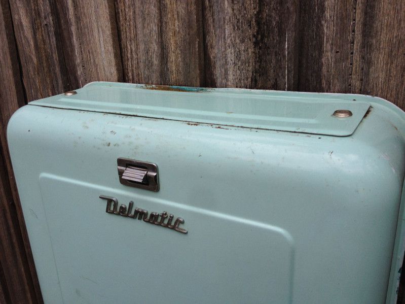 blue vintage toilet cistern